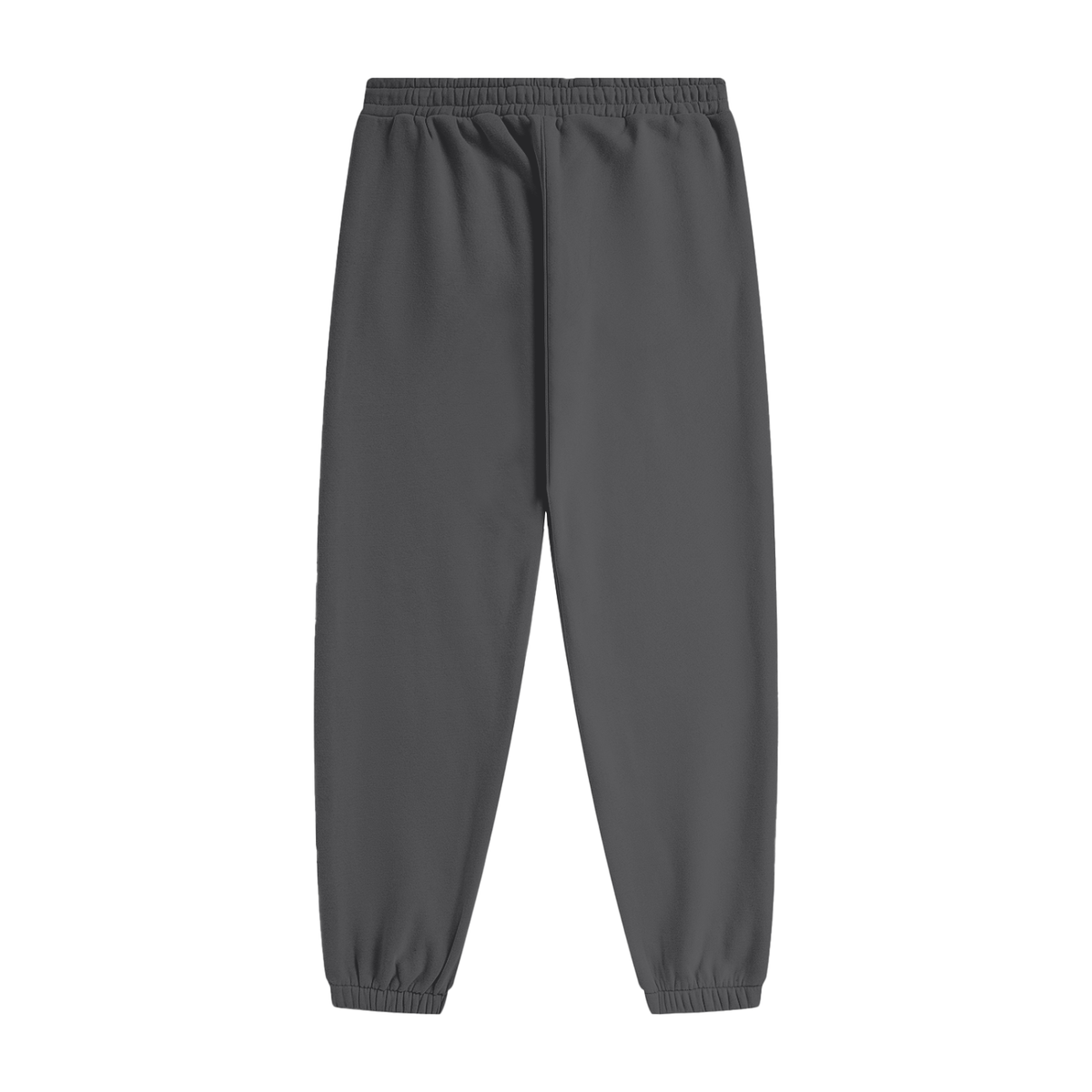 Dark gray jogger pants with an elastic waistband and elastic cuffs, shown flat against a solid white background.