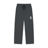 Dark gray drawstring sweatpants with a white embroidered monogram logo on the left thigh, shown against a plain white background.