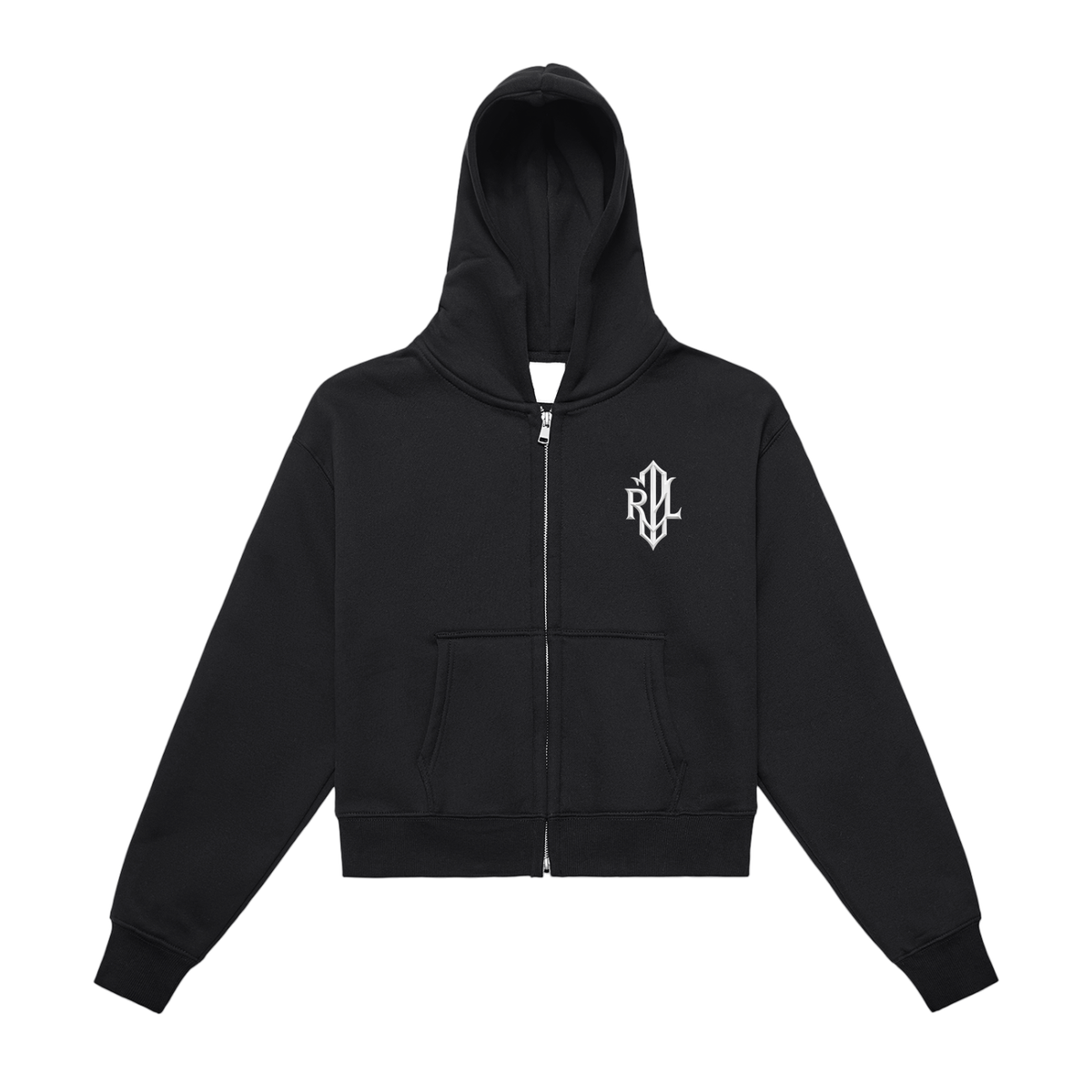 Fleeced Zip-Up Cropped Hoodie Crest logo