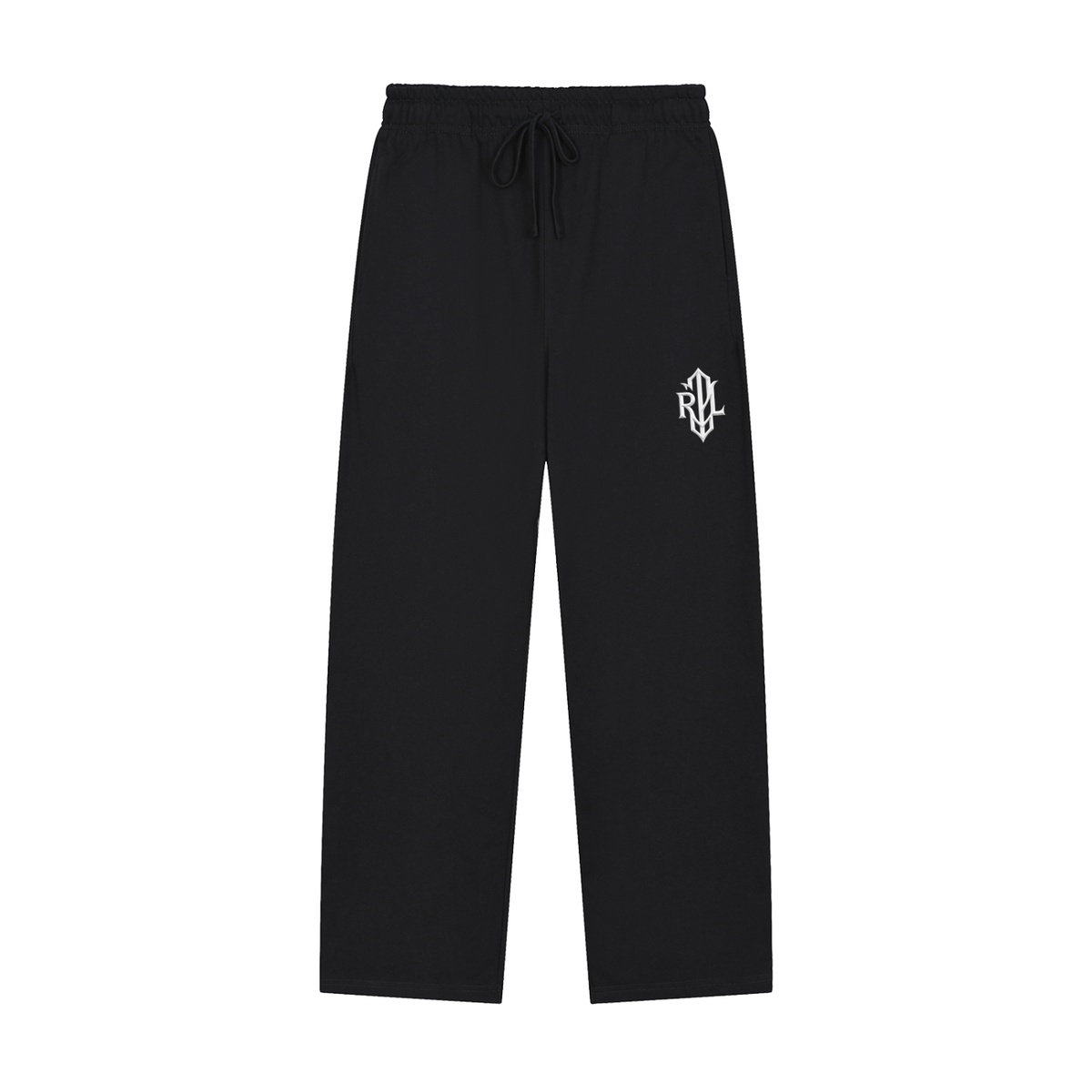 Black pants with a logo on a white background