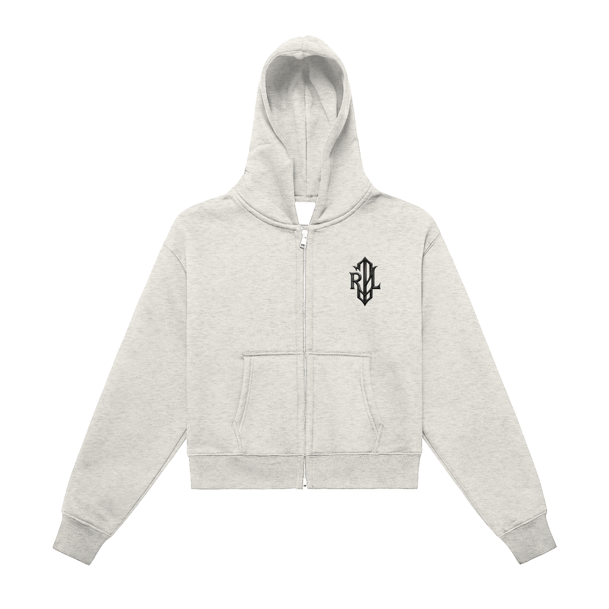 Fleeced Zip-Up Cropped Hoodie Crest logo