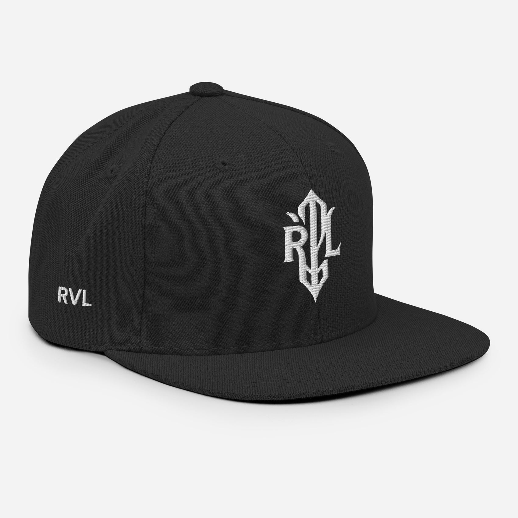 Premium black snapback hat embroidered RVL logo