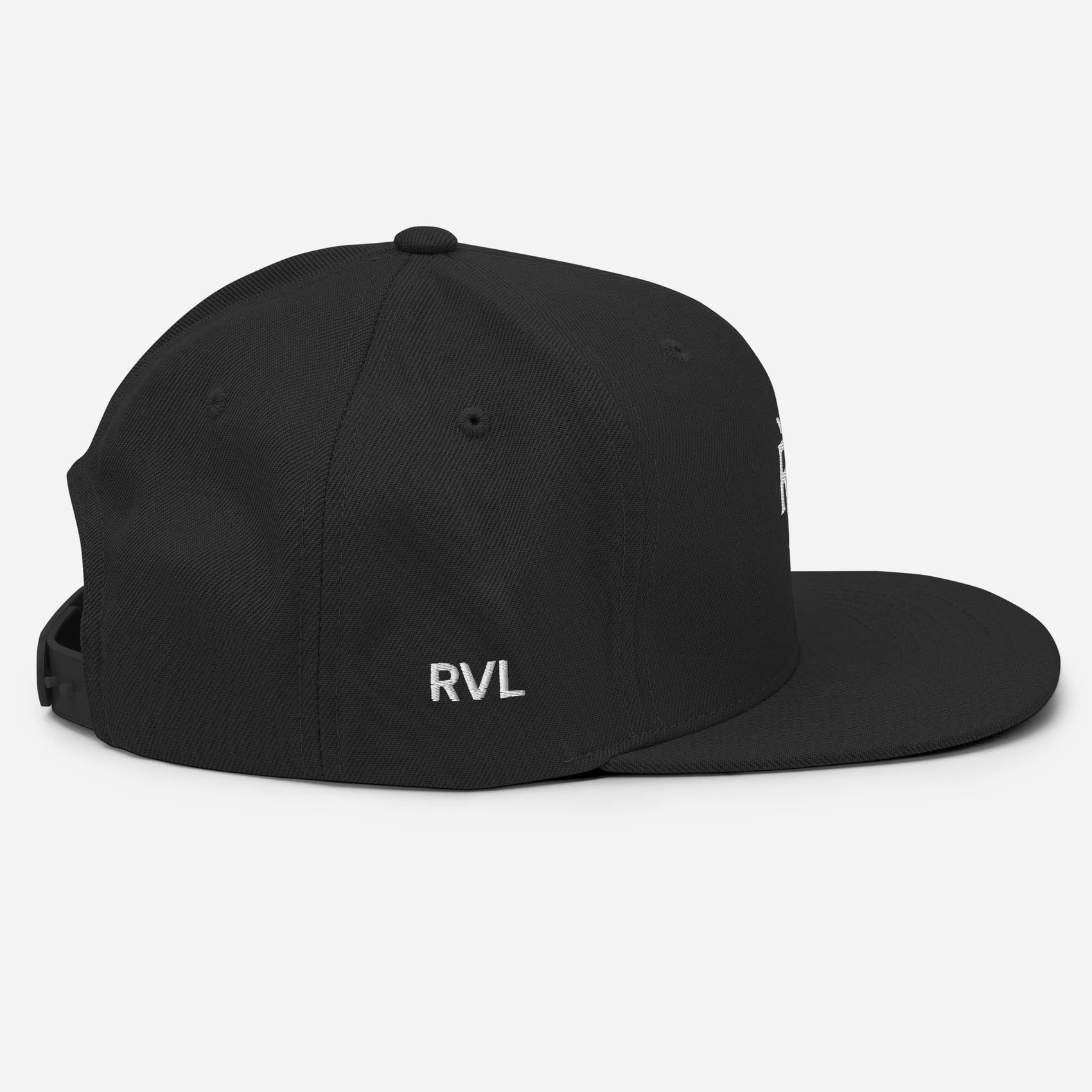 Premium black snapback hat embroidered RVL logo