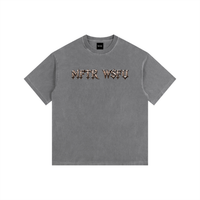 Gray t-shirt with a logo on the chest against a white background
