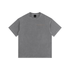 Gray t-shirt with white text on a white background