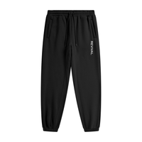 Black jogger pants with a logo on a white background