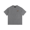 A gray short-sleeve crewneck t-shirt with a small gold graphic on the left chest, displayed flat against a solid white background.