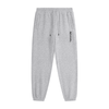 Gray tapered jogger pants with an elastic drawstring waistband, side pockets, elastic cuffs, and vertical black REVIVAL lettering on the upper thigh. 