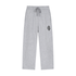 Light heather gray sweatpants with a drawstring waist and a small embroidered graphic on the left thigh, shown against a plain white background.