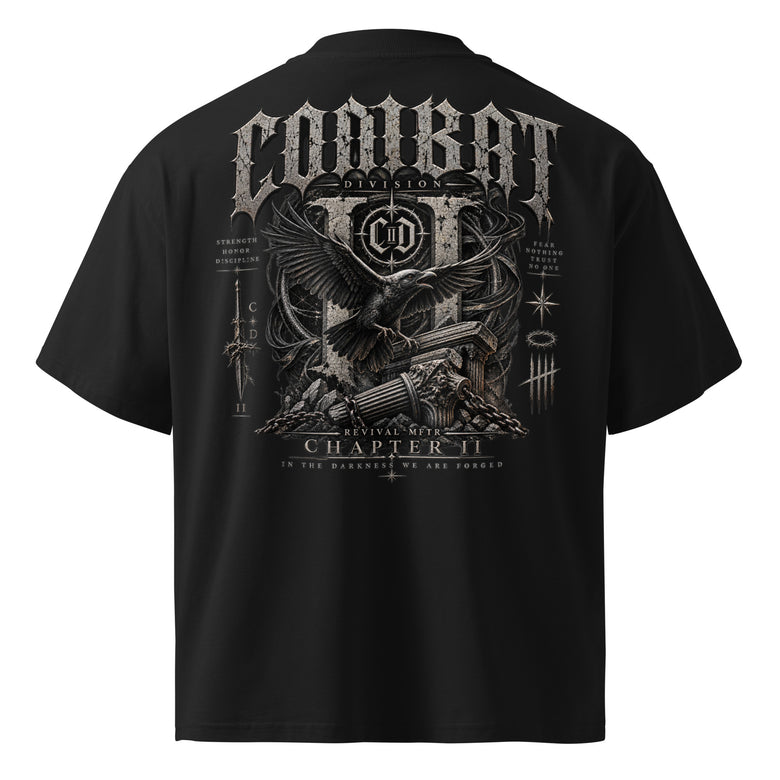 REVIVAL MFTR Combat Crow oversized black graphic tee with raven and gothic Combat Division Chapter II artwork