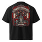 Combat Reckoning oversized black graphic tee with hooded warrior wolves and hourglass artwork from REVIVAL MFTR Combat Division Chapter II