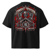 Combat Sentinel oversized black graphic tee featuring armored warrior wings and red gothic artwork from REVIVAL MFTR Combat Division Chapter II