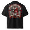 Combat Reborn oversized black graphic tee with winged warrior sword and gothic artwork from REVIVAL MFTR Combat Division Chapter II